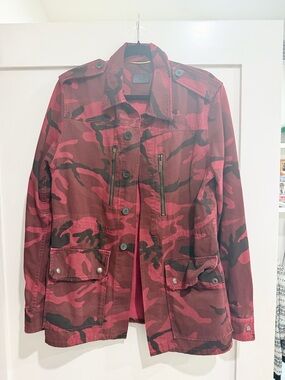 Saint Laurent Red & Black Camouflage Utility Jacket - Women's